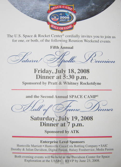 Space Camp Hall of Fame 2008 Invitation