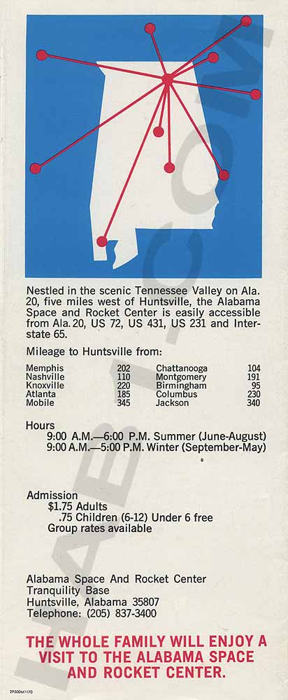 Alabama Space and Rocket Center Brochure - Back