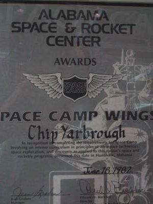 Chip Yarbrough's Space Camp Certificate from the Very First Space Camp