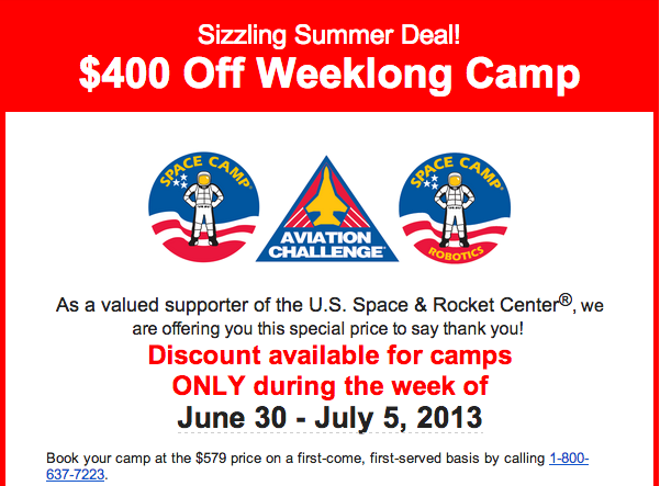 Space Camp Summer Discounts